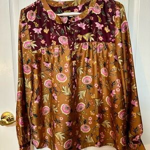 LOFT Floral Women's Top in Brown/Copper and Pink Size Large